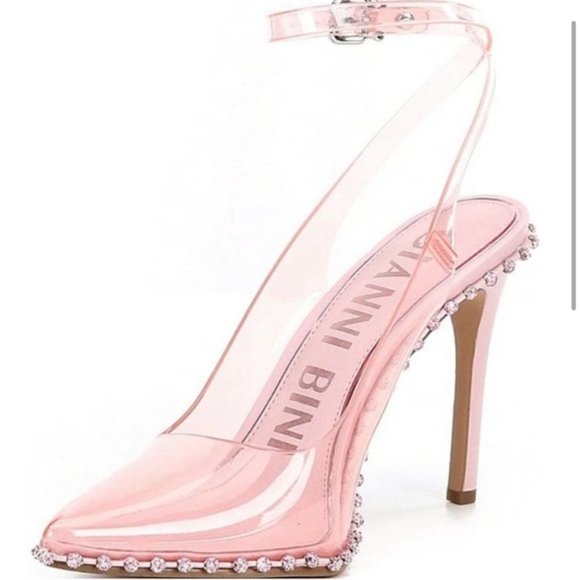 Gianni Bini Findlay Clear Rhinestone Trim Ankle Strap Pumps 11M - Picture 1 of 3